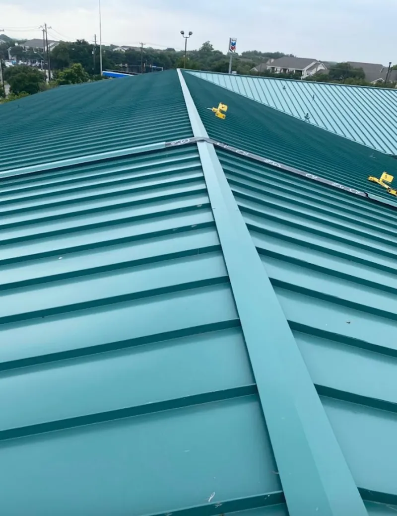 Green commercial metal roof ridge and valley for Metal Roof Repair in Pacifica